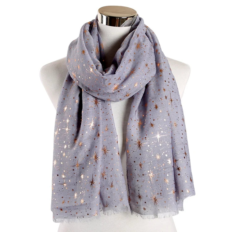 NovaDrop Co. Galaxy Star Print Scarf: Rose Gold Foil Shawl