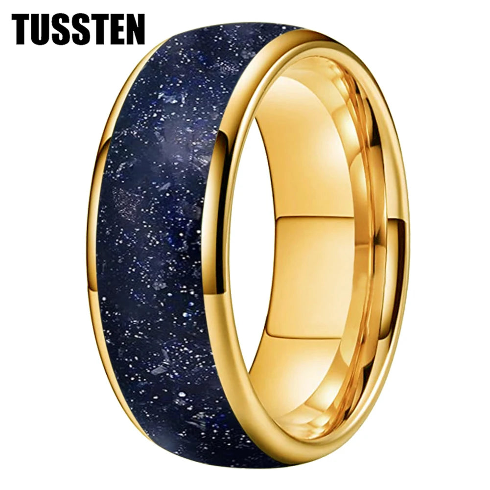 TUSSTEN 6/8MM Blue sandstone ring Wedding tungsten ring for men and women Anniversary Gift - Galaxy Ring Comfort Fit