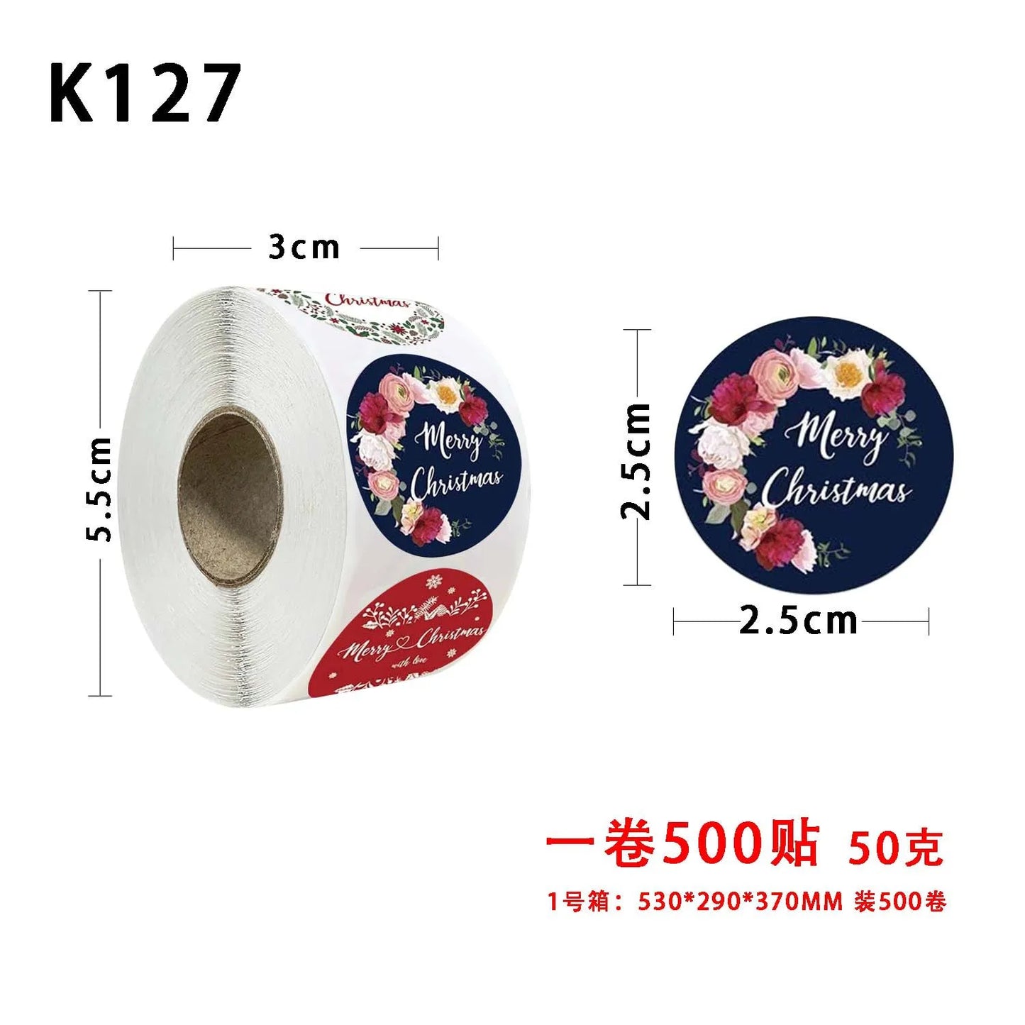 100-500pcs 2.5cm Merry Christmas Snowflake Festival Blessings Thank You Stickers Decorative Gift Box Series Sticker