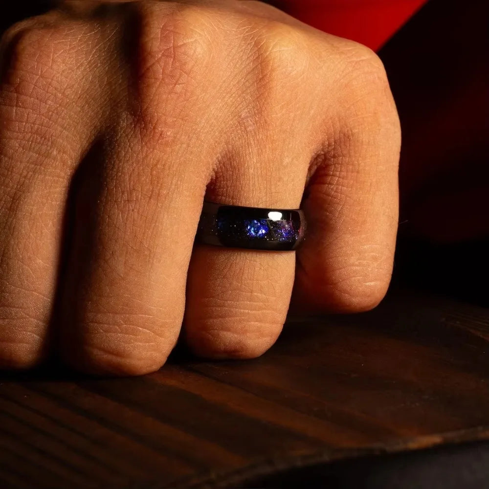 Inlay Galaxy Style Abalone Shell Rings Fashion 8mm Men Stainless Steel Rings for Men Wedding Engagement Band Jewelry Gift