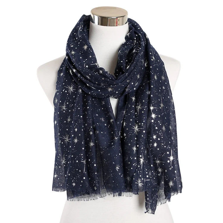 NovaDrop Co. Galaxy Star Print Scarf: Rose Gold Foil Shawl