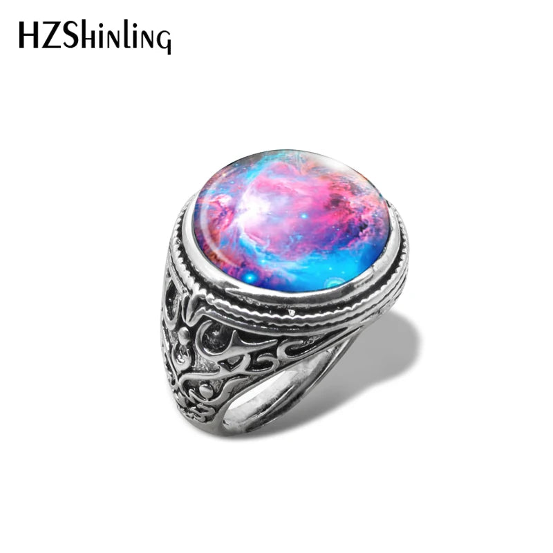 New Orion Nebula Galaxy Vintage Ring Space Universe Rings Hand Craft Jewelry Glass Cabochon Jewelry