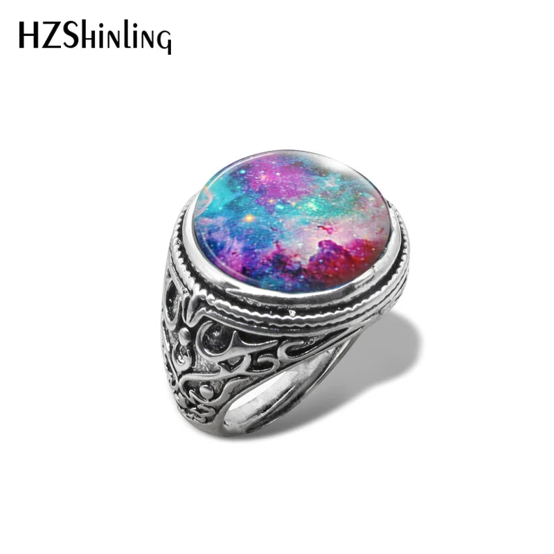 New Orion Nebula Galaxy Vintage Ring Space Universe Rings Hand Craft Jewelry Glass Cabochon Jewelry