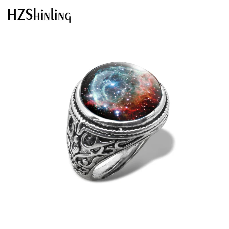 New Orion Nebula Galaxy Vintage Ring Space Universe Rings Hand Craft Jewelry Glass Cabochon Jewelry