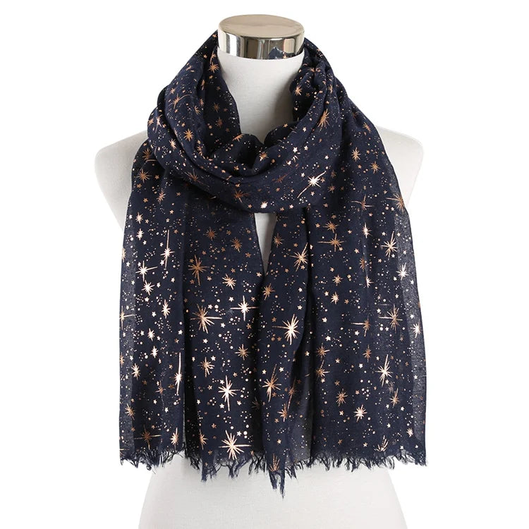 NovaDrop Co. Galaxy Star Print Scarf: Rose Gold Foil Shawl