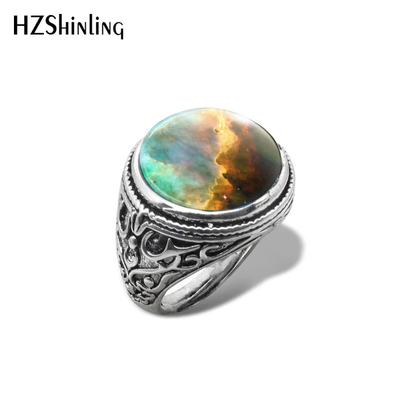 New Orion Nebula Galaxy Vintage Ring Space Universe Rings Hand Craft Jewelry Glass Cabochon Jewelry