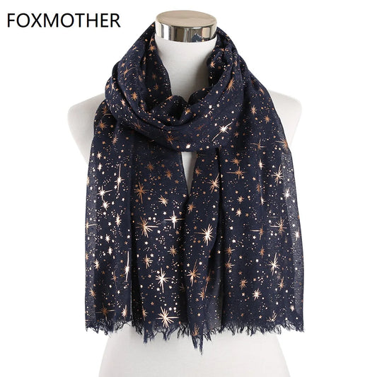 NovaDrop Co. Galaxy Star Print Scarf: Rose Gold Foil Shawl