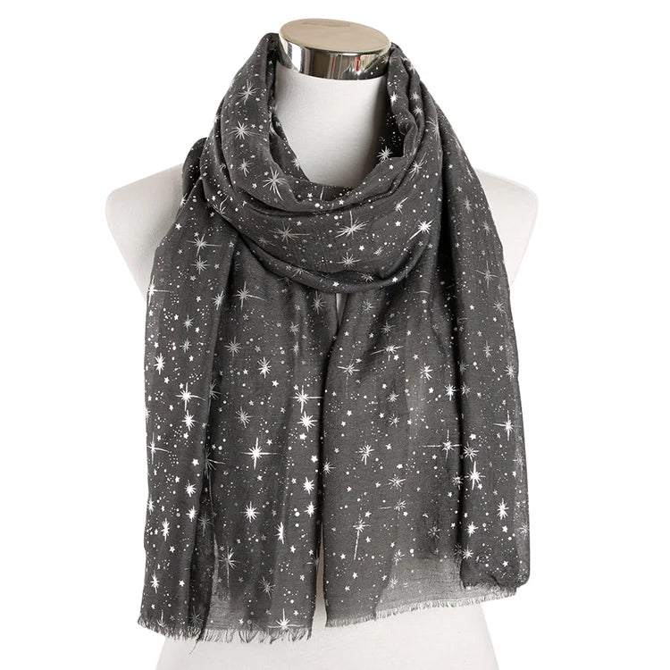 NovaDrop Co. Galaxy Star Print Scarf: Rose Gold Foil Shawl