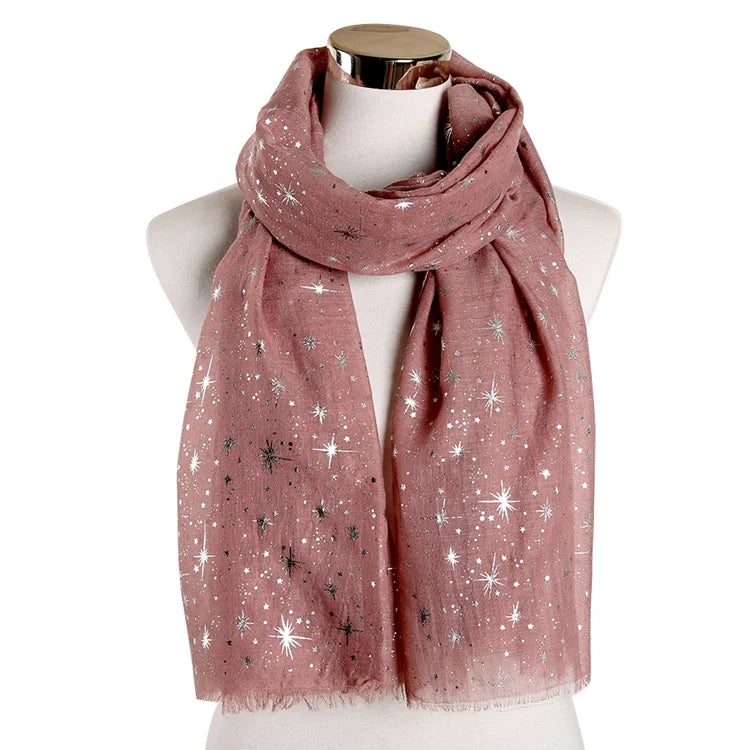 NovaDrop Co. Galaxy Star Print Scarf: Rose Gold Foil Shawl