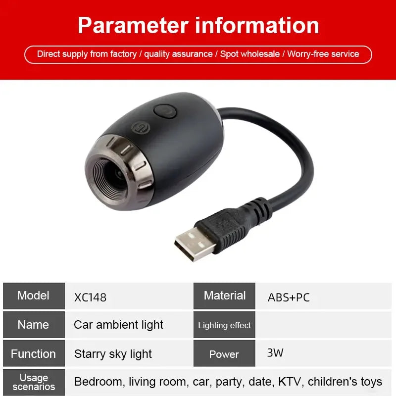 USB Car Roof Star Light | LED Starry Atmosphere Projector Decoration Night Light