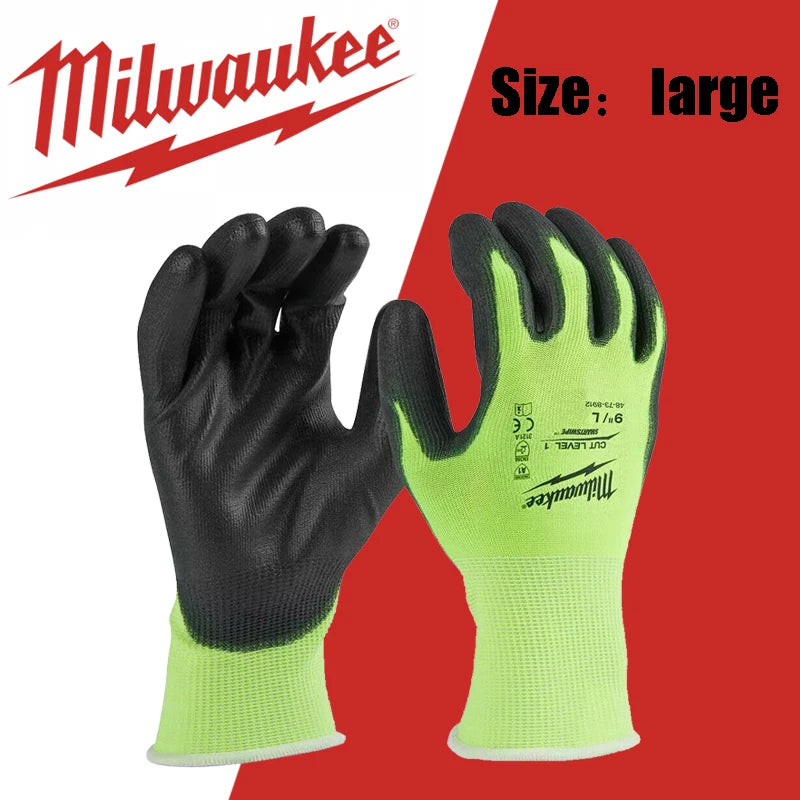 Milwaukee Hi-Vis ANSI A1 Cut Level 1 Polyurethane Work Gloves