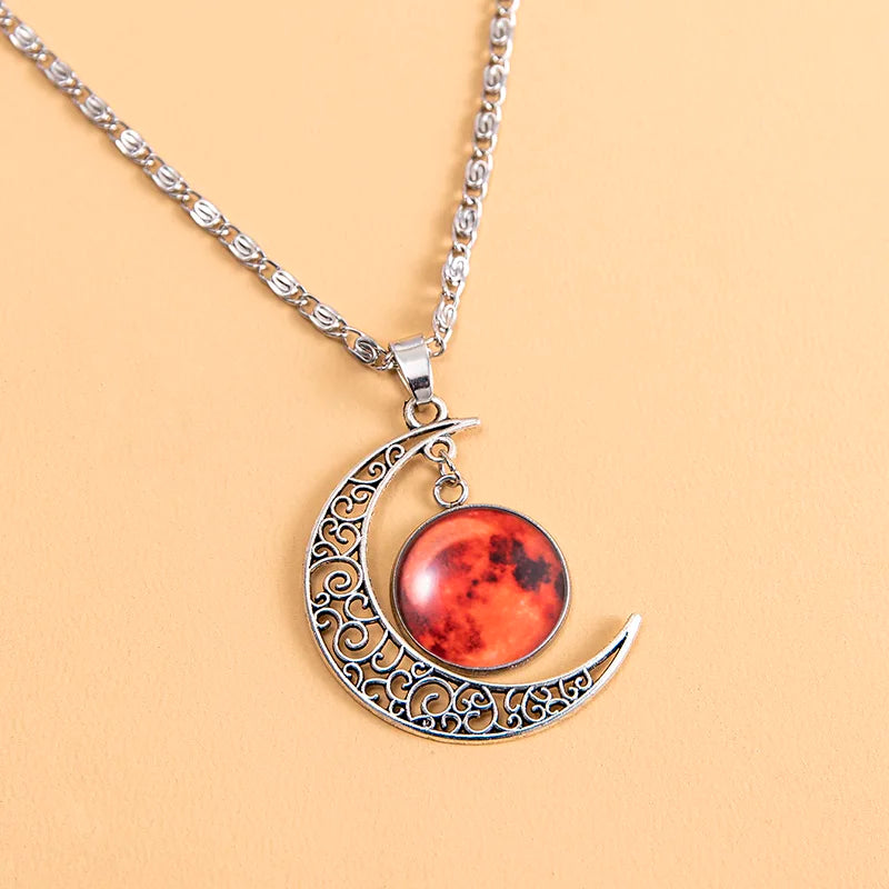 Luminous Galaxy Planet Glass Necklace Handmade Glow In The Dark Red Mars Moon Pendants Necklaces