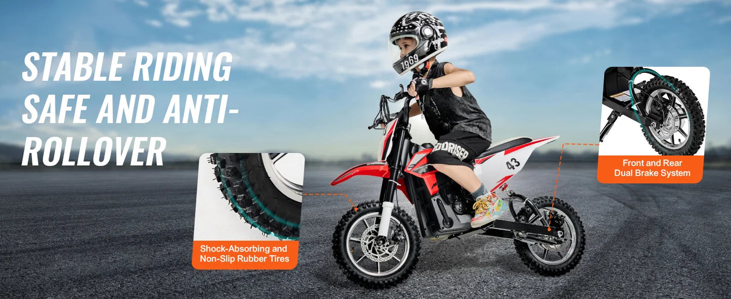 SucceBuy 36V Kids Ride On Motorcycle with Speed up to 15.5mph Treaded Tire Battery Gauge Electric Motorcycle Toys for Children