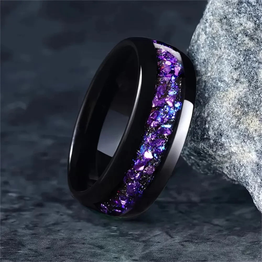 Inlay Galaxy Style Abalone Shell Rings Fashion 8mm Men Stainless Steel Rings for Men Wedding Engagement Band Jewelry Gift