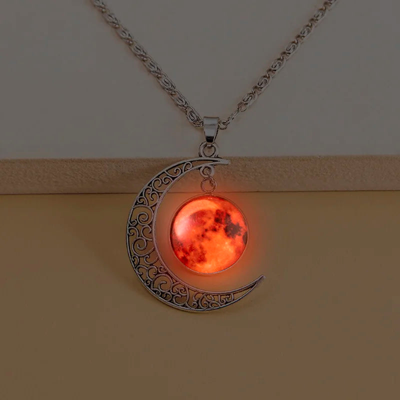 Luminous Galaxy Planet Glass Necklace Handmade Glow In The Dark Red Mars Moon Pendants Necklaces