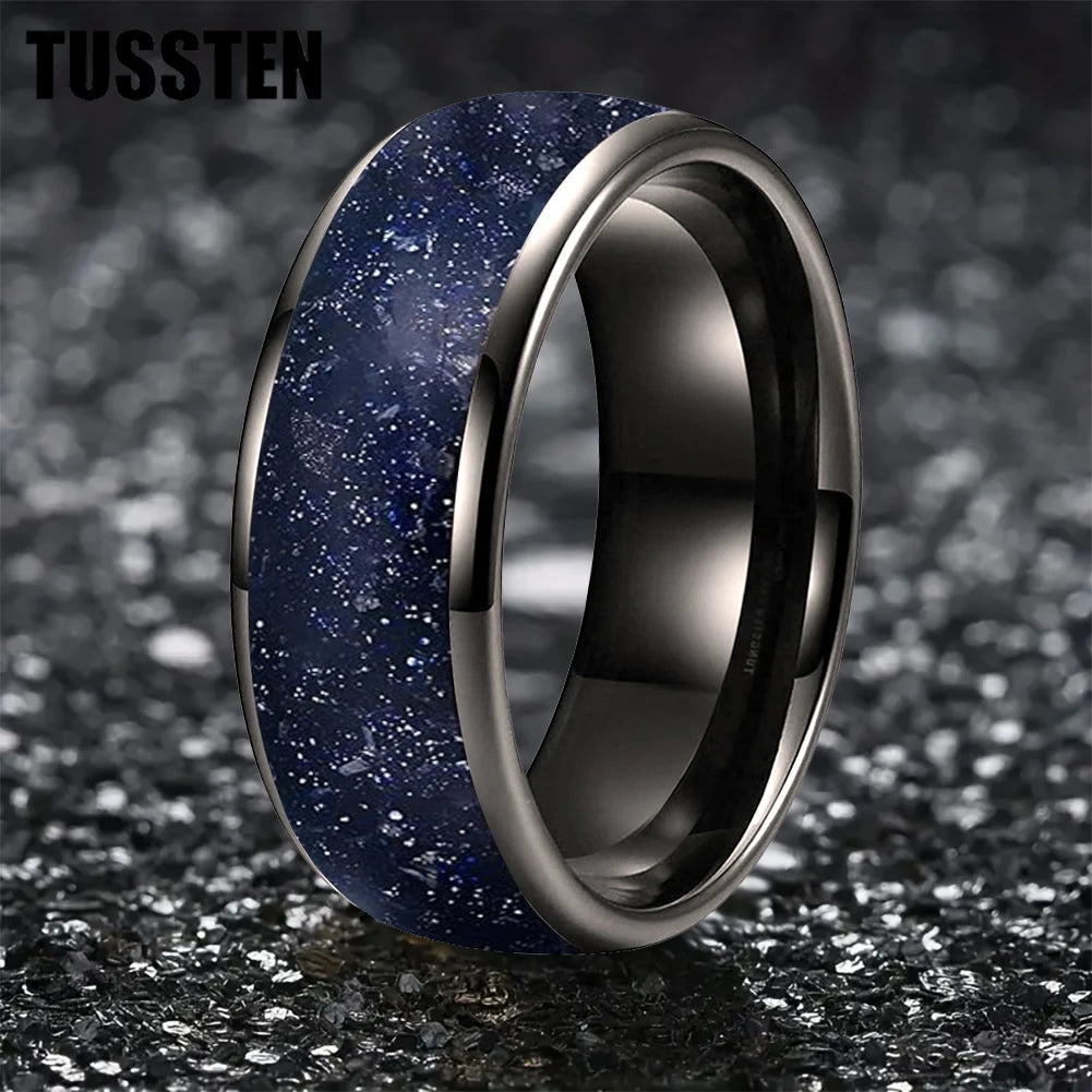 TUSSTEN 6/8MM Blue sandstone ring Wedding tungsten ring for men and women Anniversary Gift - Galaxy Ring Comfort Fit