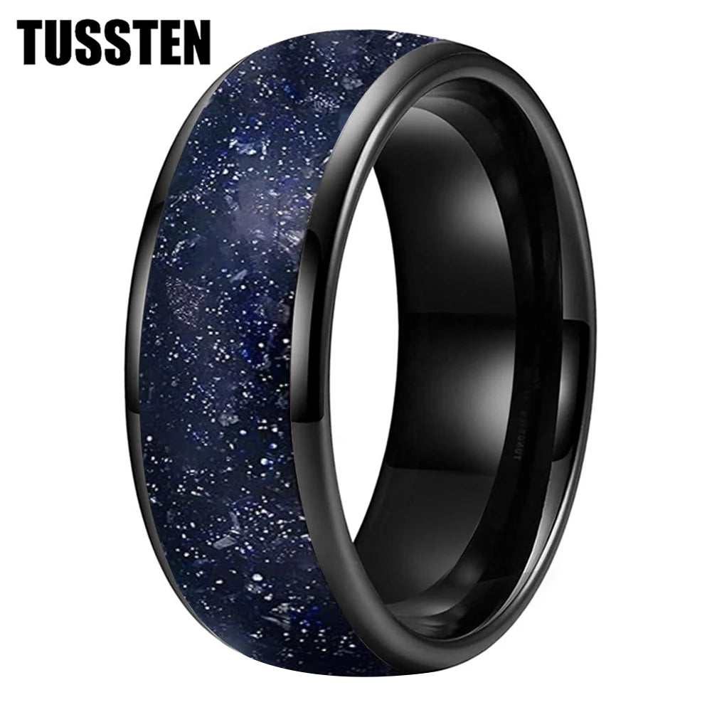 TUSSTEN 6/8MM Blue sandstone ring Wedding tungsten ring for men and women Anniversary Gift - Galaxy Ring Comfort Fit