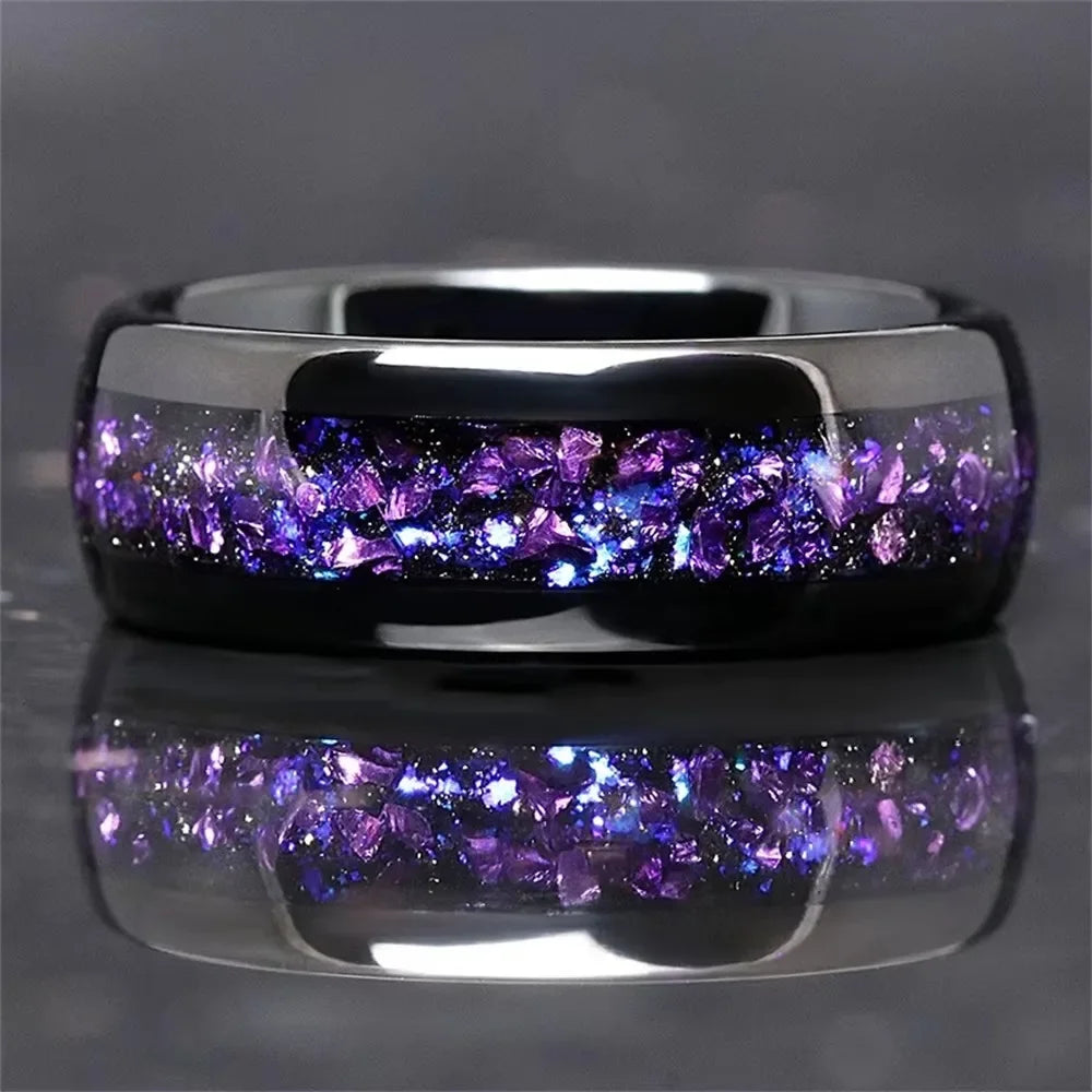 Inlay Galaxy Style Abalone Shell Rings Fashion 8mm Men Stainless Steel Rings for Men Wedding Engagement Band Jewelry Gift