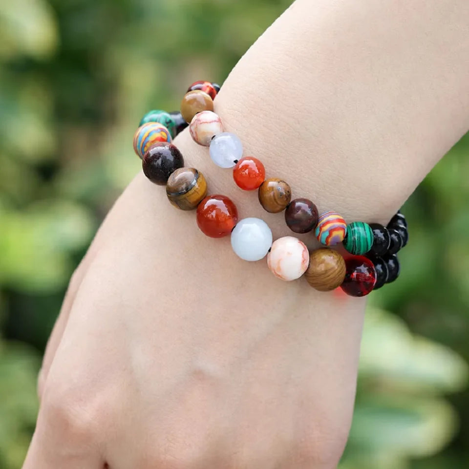 Uilz Creative American Agate Beaded Bracelet Women Men Style Personal Design Multi-colored Amethyst Planet WomenBracelet Jewelry