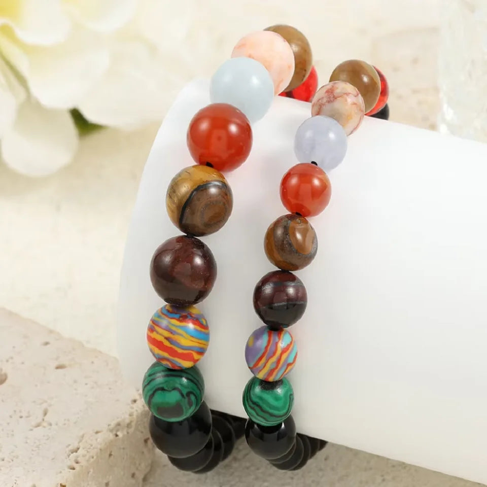 Uilz Creative American Agate Beaded Bracelet Women Men Style Personal Design Multi-colored Amethyst Planet WomenBracelet Jewelry