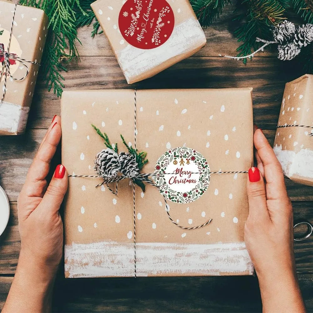 100-500pcs 2.5cm Merry Christmas Snowflake Festival Blessings Thank You Stickers Decorative Gift Box Series Sticker