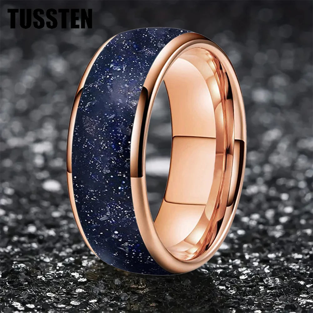 TUSSTEN 6/8MM Blue sandstone ring Wedding tungsten ring for men and women Anniversary Gift - Galaxy Ring Comfort Fit