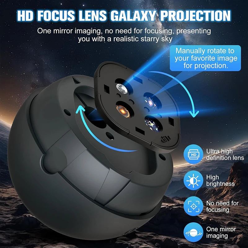 Galaxy Star Projector Night Light, 12 Film Discs, Ultra HD Projection, Whisper-Quiet, USB Powered, Auto Shut-Off