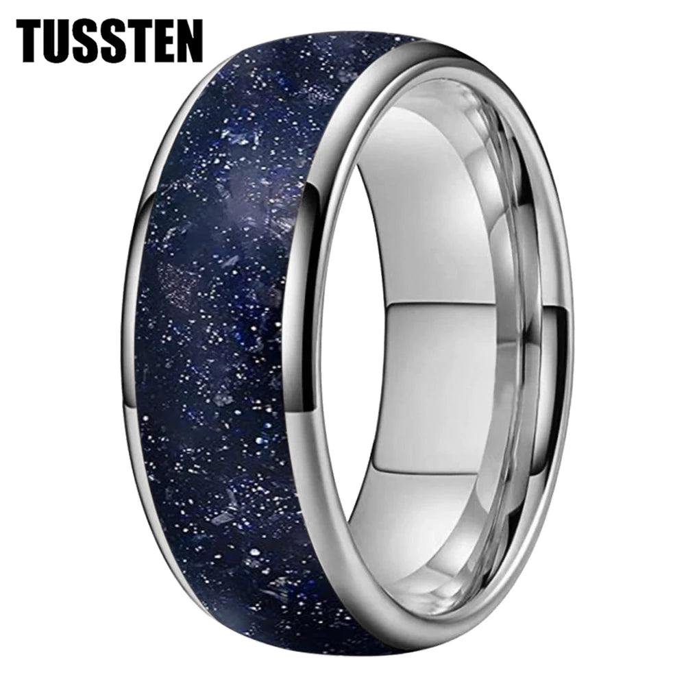 TUSSTEN 6/8MM Blue sandstone ring Wedding tungsten ring for men and women Anniversary Gift - Galaxy Ring Comfort Fit