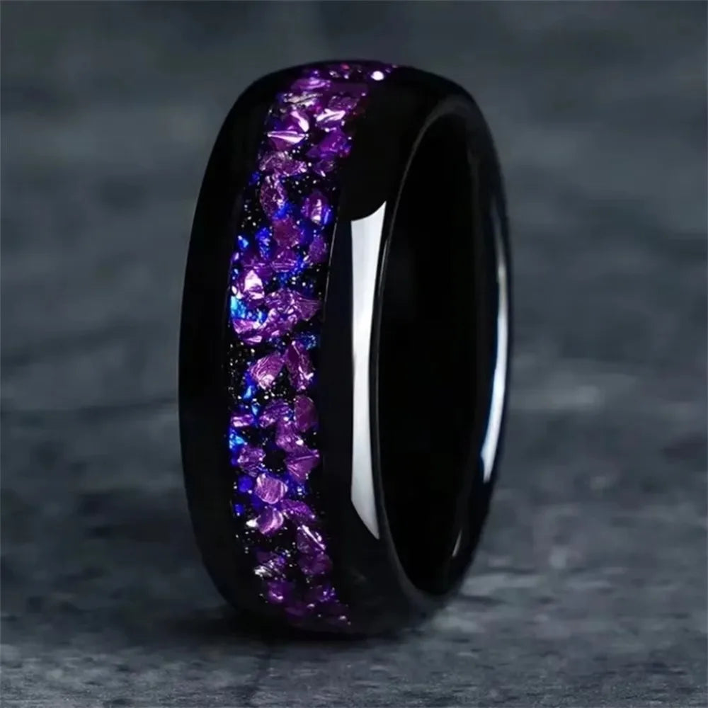 Inlay Galaxy Style Abalone Shell Rings Fashion 8mm Men Stainless Steel Rings for Men Wedding Engagement Band Jewelry Gift