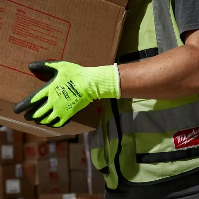 Milwaukee Hi-Vis ANSI A1 Cut Level 1 Polyurethane Work Gloves