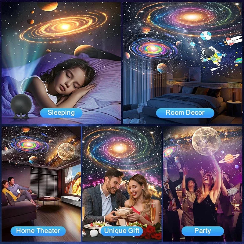 Galaxy Star Projector Night Light, 12 Film Discs, Ultra HD Projection, Whisper-Quiet, USB Powered, Auto Shut-Off