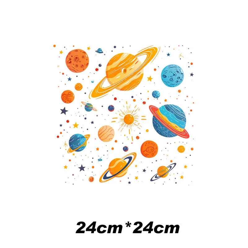 10 styles of galaxy planet puzzle 24cm &12cm Patch For Hoodie Heat Transfer For Clothes Thermo Sticker Iron on Vinyl For Clothes