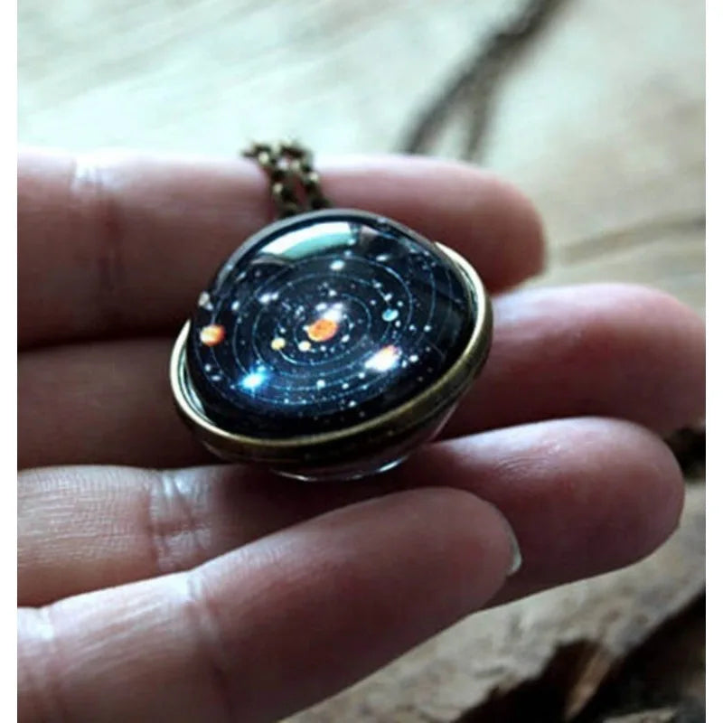 Fashion Solar System Planet Galaxy Double Side Glass Cosmic Astronomy Pattern Pendant Necklace Man Women Classic Jewelry Boho