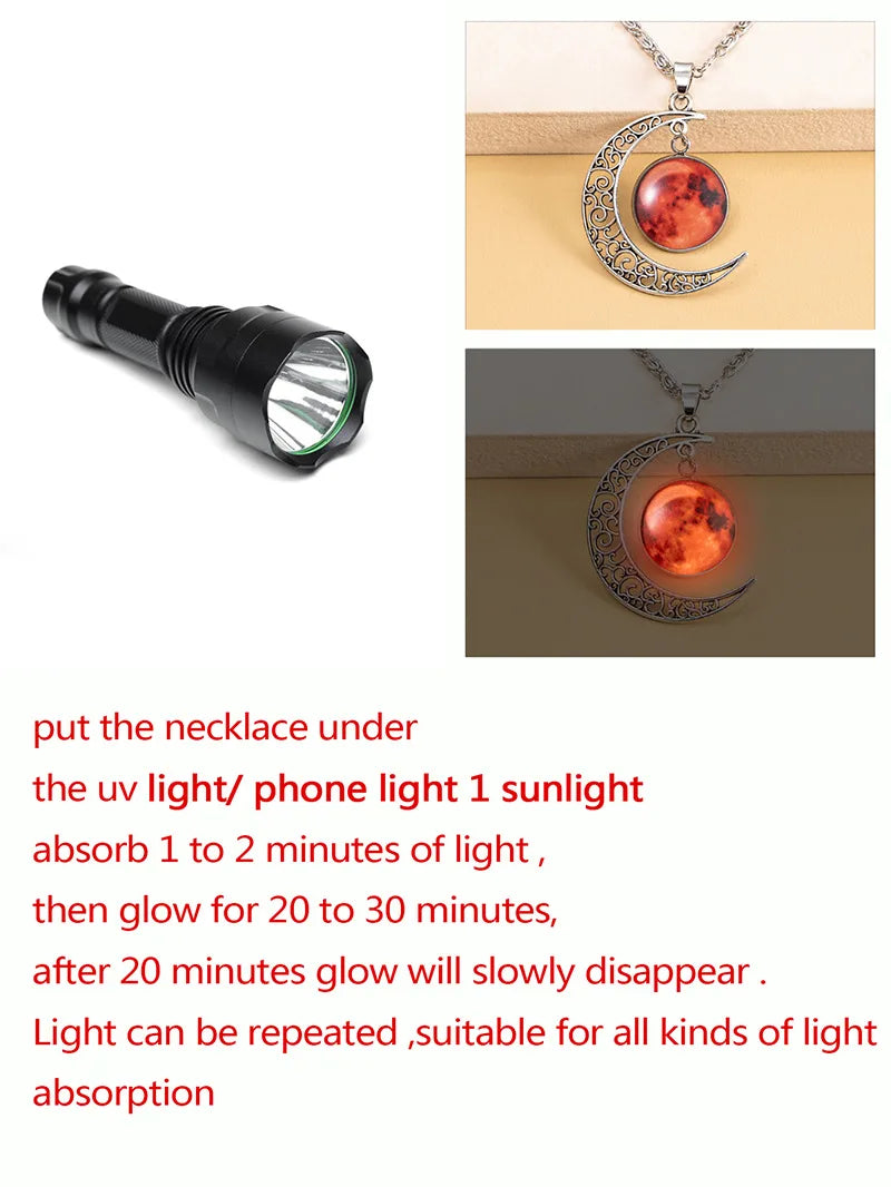 Luminous Galaxy Planet Glass Necklace Handmade Glow In The Dark Red Mars Moon Pendants Necklaces