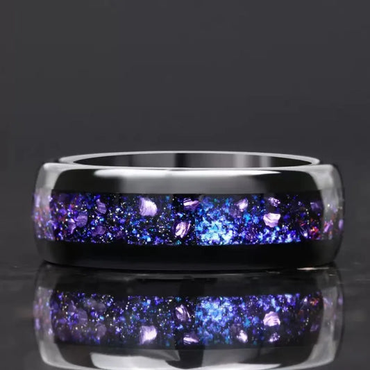 Inlay Galaxy Style Abalone Shell Rings Fashion 8mm Men Stainless Steel Rings for Men Wedding Engagement Band Jewelry Gift