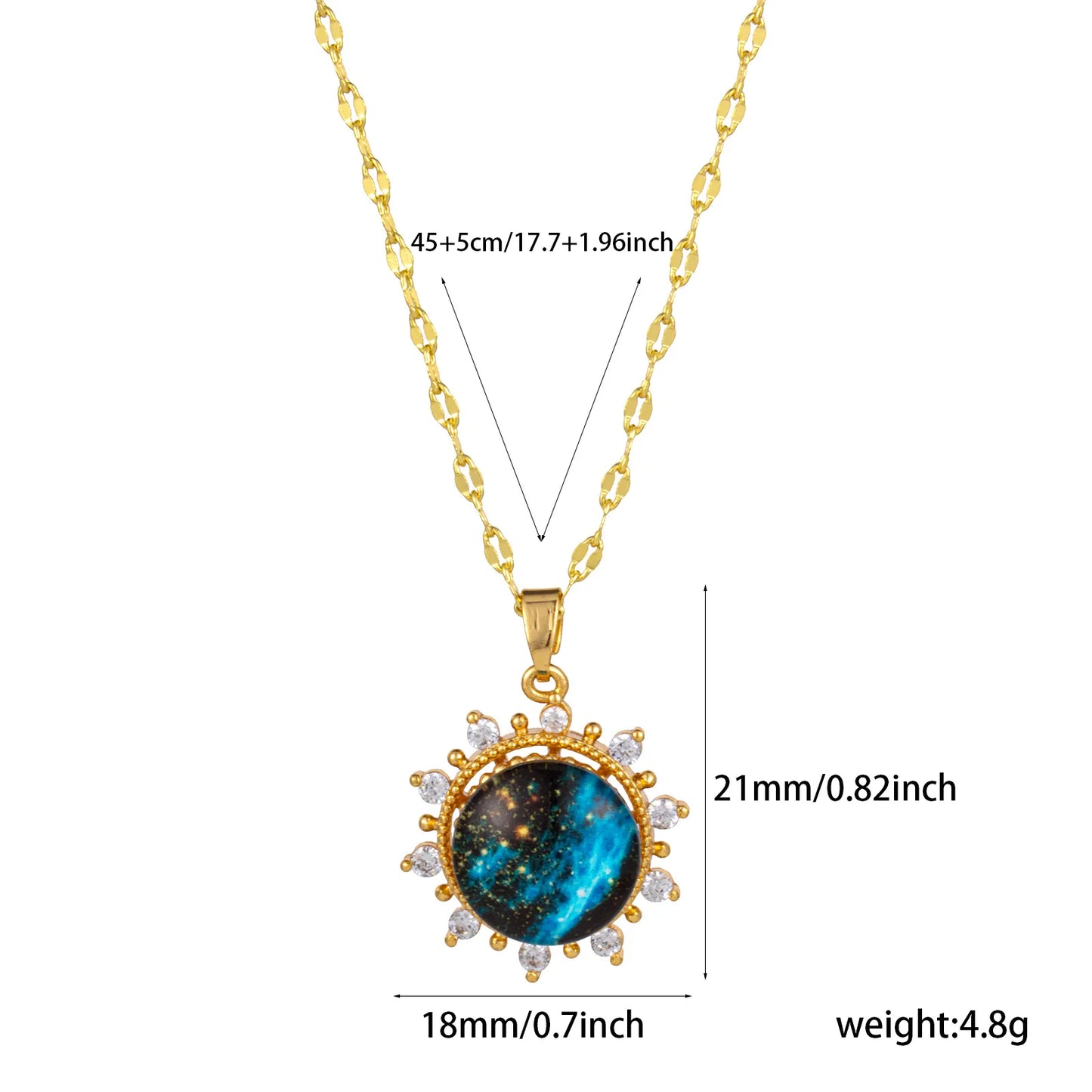 Exquisite Starry Sky Planet Necklace Zircon Galaxy 18K Real Gold Plated Brass & Glass Lips Chain Pendant Necklace For Women