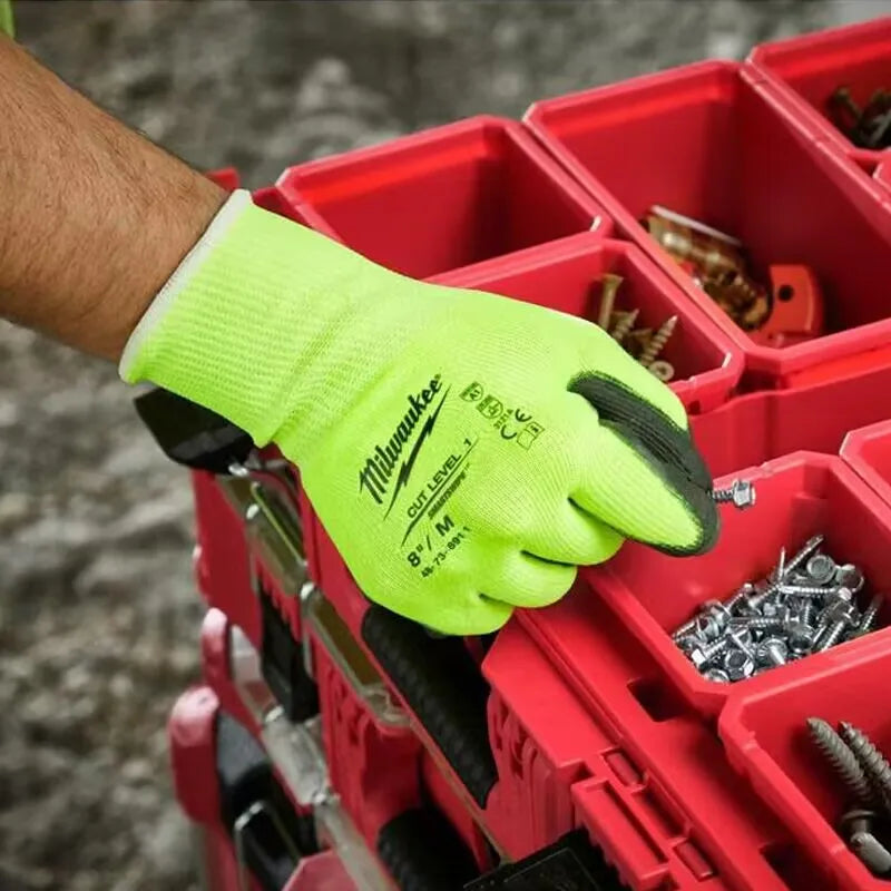 Milwaukee Hi-Vis ANSI A1 Cut Level 1 Polyurethane Work Gloves