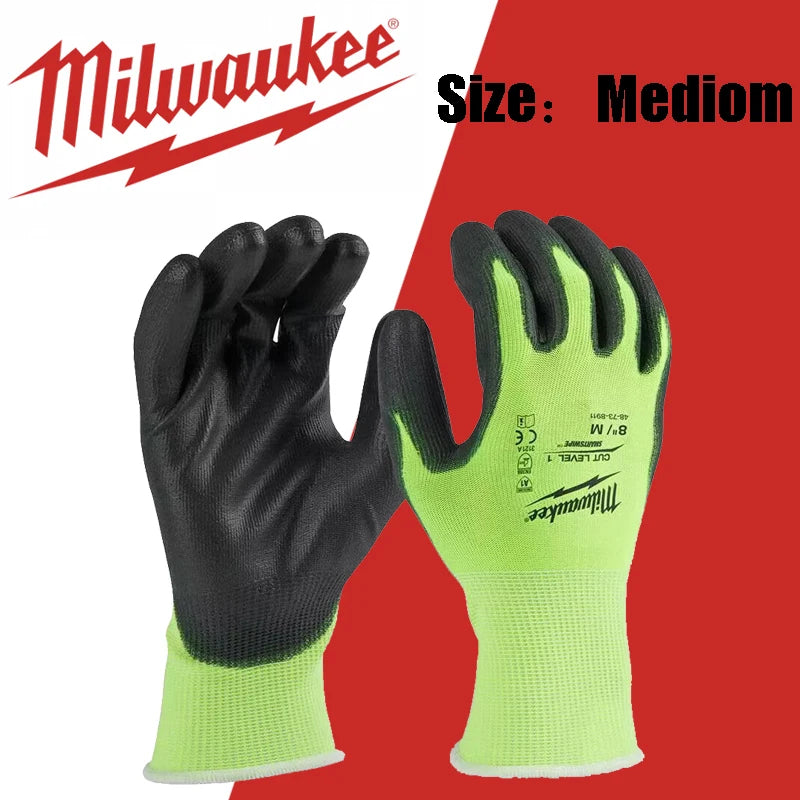 Milwaukee Hi-Vis ANSI A1 Cut Level 1 Polyurethane Work Gloves