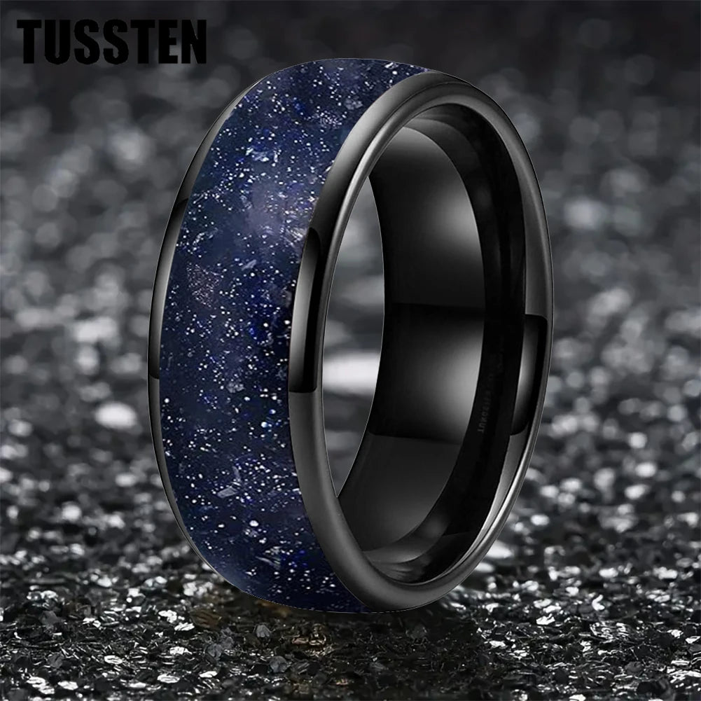 TUSSTEN 6/8MM Blue sandstone ring Wedding tungsten ring for men and women Anniversary Gift - Galaxy Ring Comfort Fit
