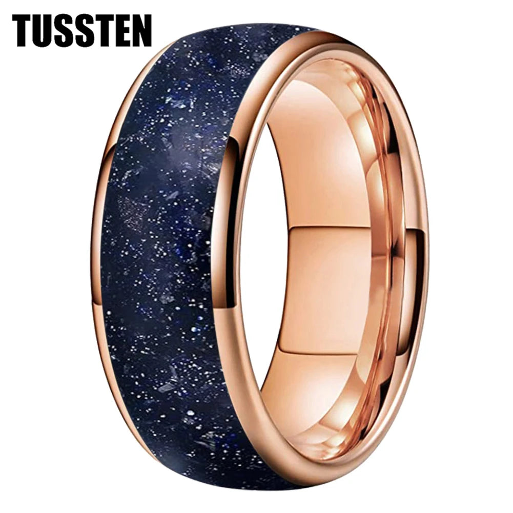 TUSSTEN 6/8MM Blue sandstone ring Wedding tungsten ring for men and women Anniversary Gift - Galaxy Ring Comfort Fit