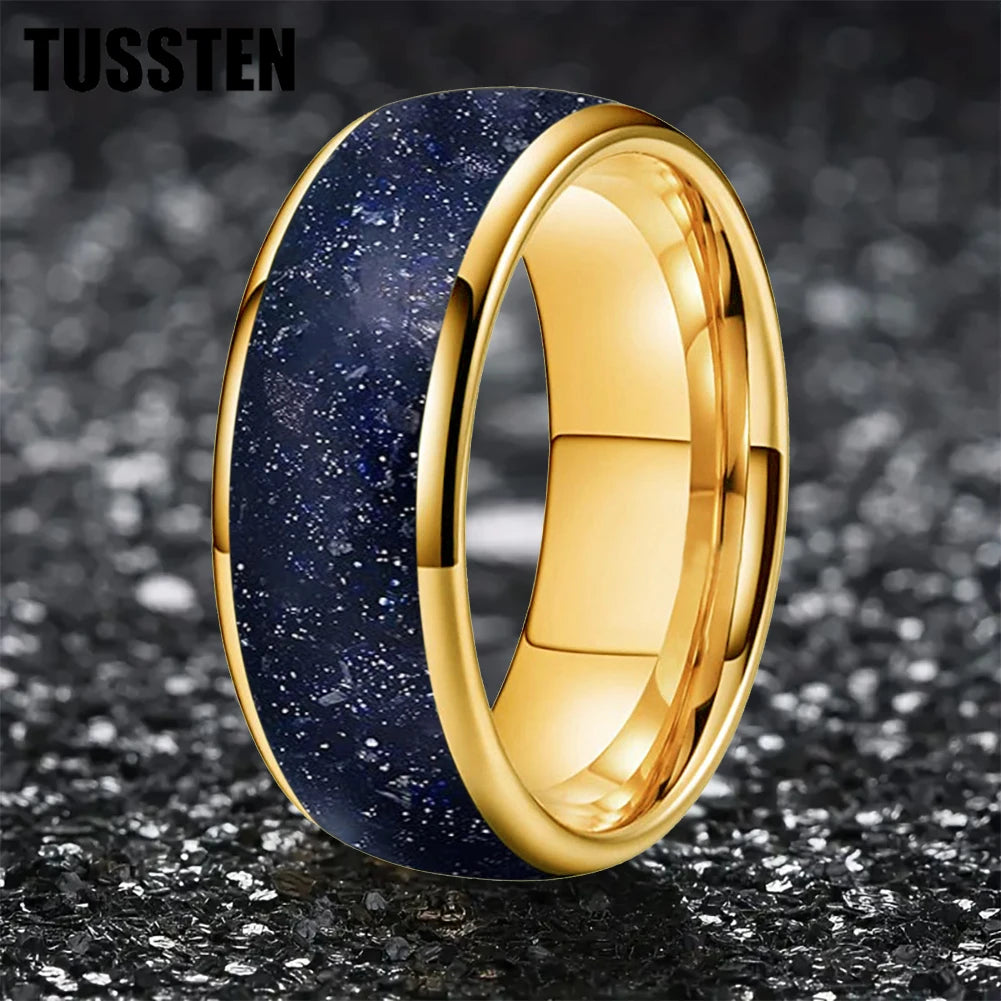 TUSSTEN 6/8MM Blue sandstone ring Wedding tungsten ring for men and women Anniversary Gift - Galaxy Ring Comfort Fit