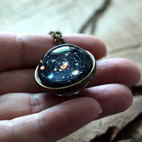 Fashion Solar System Planet Galaxy Double Side Glass Cosmic Astronomy Pattern Pendant Necklace Man Women Classic Jewelry Boho