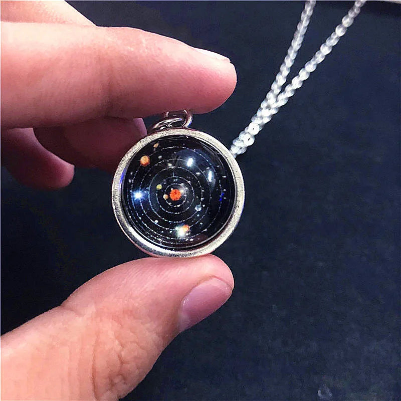 Fashion Solar System Planet Galaxy Double Side Glass Cosmic Astronomy Pattern Pendant Necklace Man Women Classic Jewelry Boho