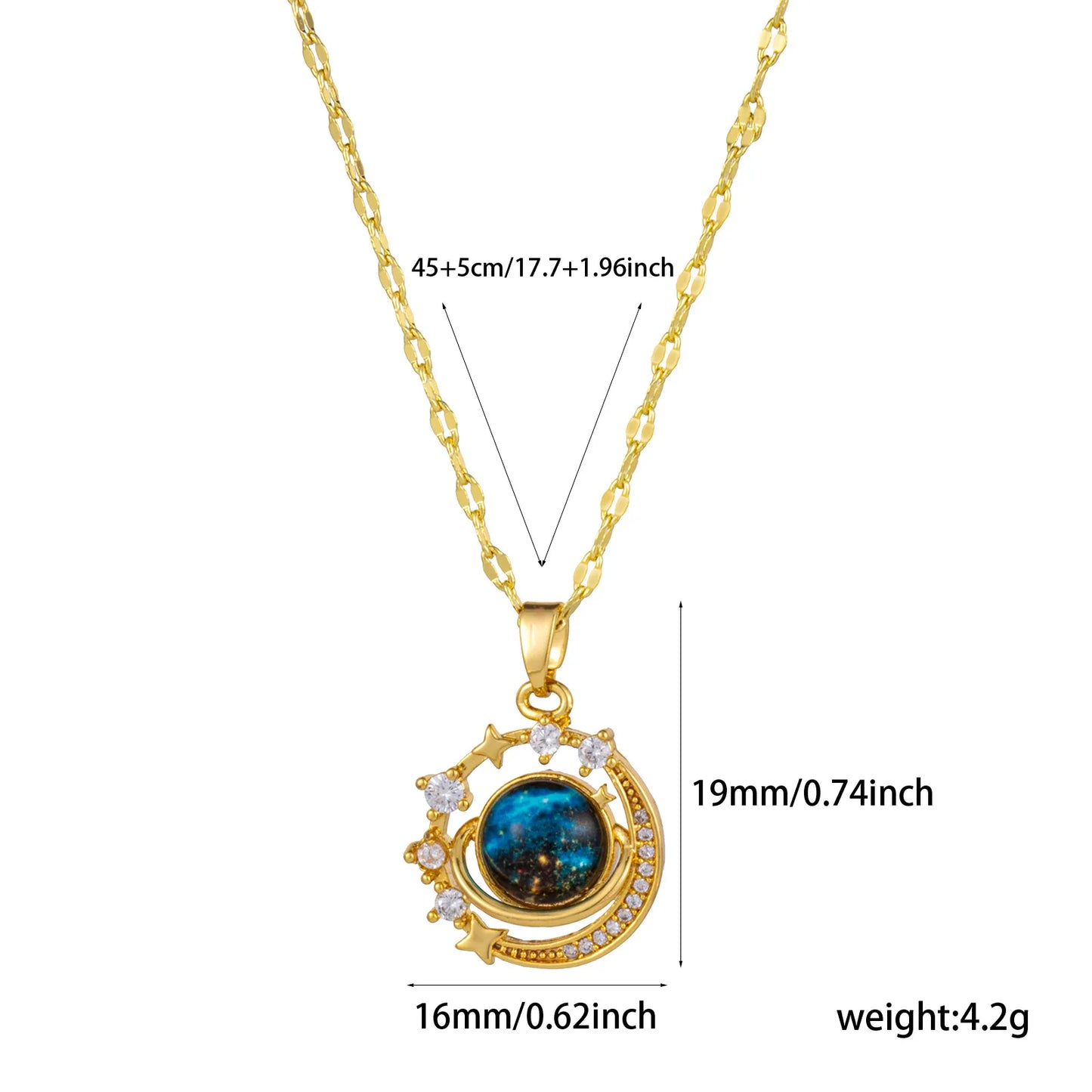 Exquisite Starry Sky Planet Necklace Zircon Galaxy 18K Real Gold Plated Brass & Glass Lips Chain Pendant Necklace For Women