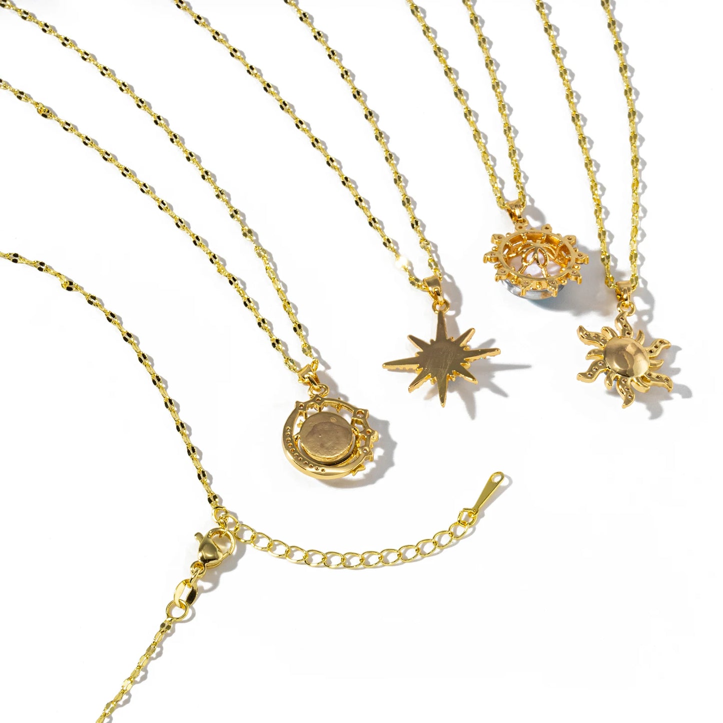 Exquisite Starry Sky Planet Necklace Zircon Galaxy 18K Real Gold Plated Brass & Glass Lips Chain Pendant Necklace For Women