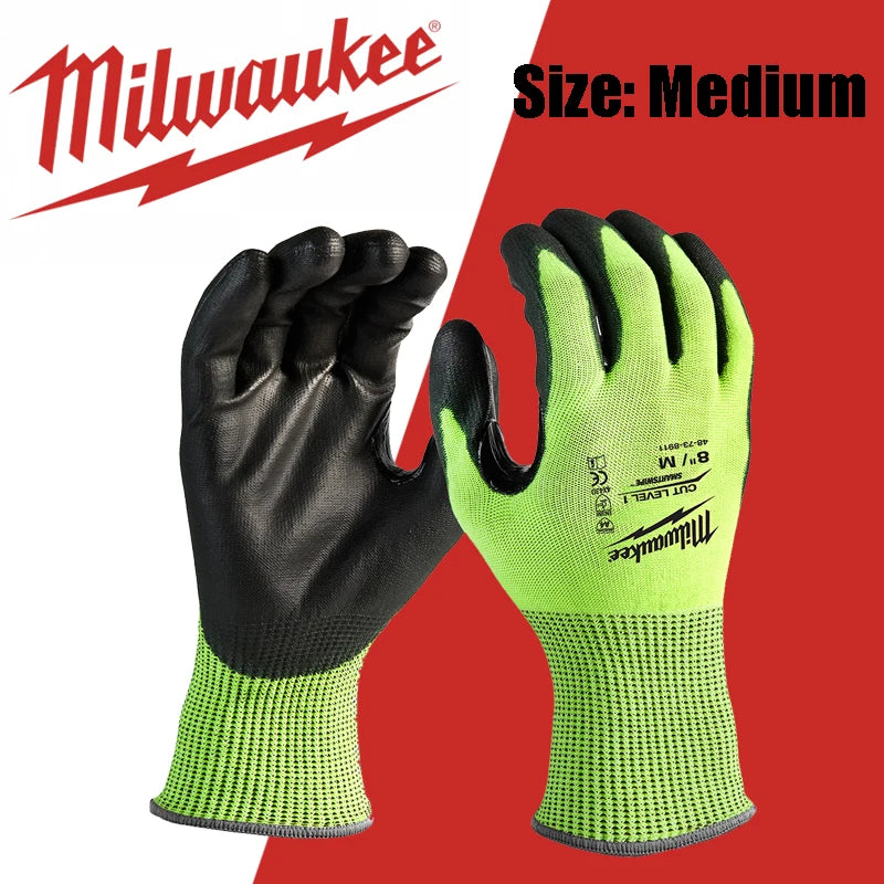 Milwaukee Hi-Vis ANSI A1 Cut Level 1 Polyurethane Work Gloves