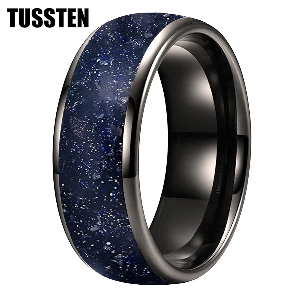 TUSSTEN 6/8MM Blue sandstone ring Wedding tungsten ring for men and women Anniversary Gift - Galaxy Ring Comfort Fit