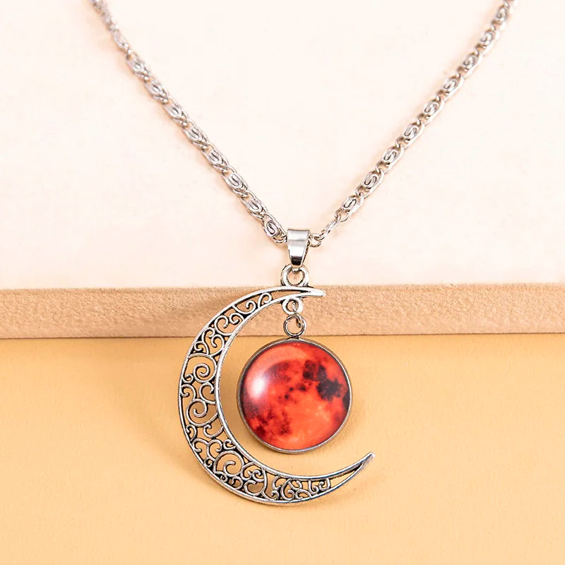 Luminous Galaxy Planet Glass Necklace Handmade Glow In The Dark Red Mars Moon Pendants Necklaces