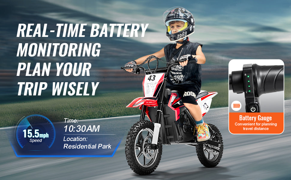 SucceBuy 36V Kids Ride On Motorcycle with Speed up to 15.5mph Treaded Tire Battery Gauge Electric Motorcycle Toys for Children