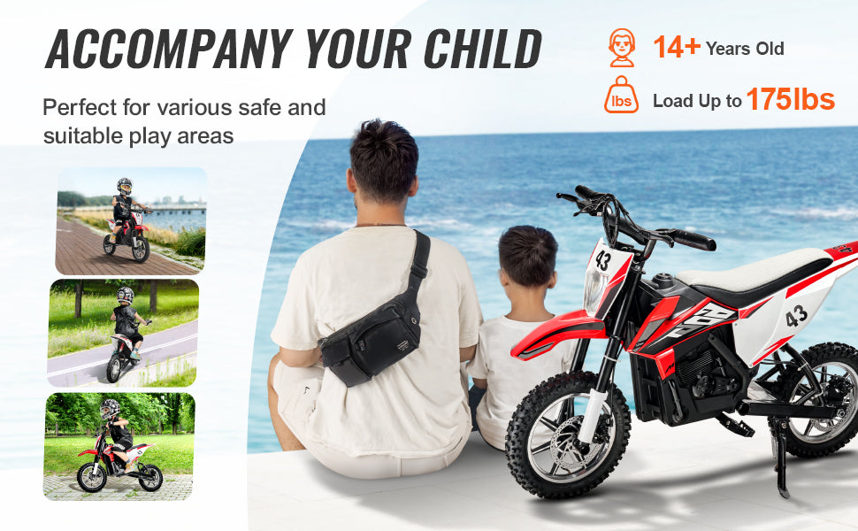 SucceBuy 36V Kids Ride On Motorcycle with Speed up to 15.5mph Treaded Tire Battery Gauge Electric Motorcycle Toys for Children